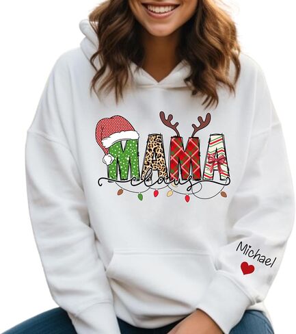 NAZENTI Personalized Christmas Grandma Claus Sweatshirt, Custom Xmas Gifts for Mimi Gigi Nana, Women Sweater with Kids Names in Saudi Arabia