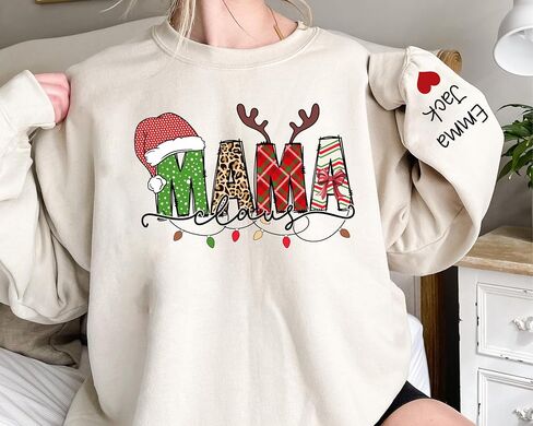 NAZENTI Personalized Christmas Grandma Claus Sweatshirt, Custom Xmas Gifts for Mimi Gigi Nana, Women Sweater with Kids Names in Saudi Arabia