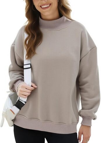 Wyeysyt Women's Mock Neck Sweatshirt Oversized Fall Outfits Fleece Lined Turtleneck Pullover Long Sleeve Casual Top Loose Fit in Saudi Arabia