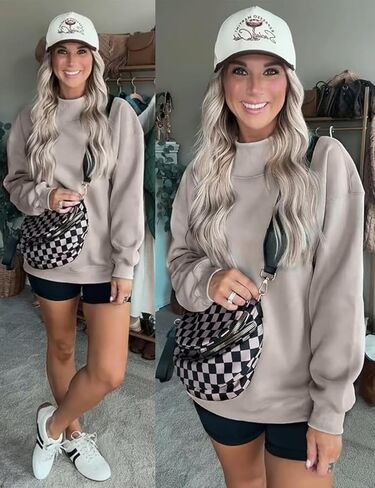 Wyeysyt Women's Mock Neck Sweatshirt Oversized Fall Outfits Fleece Lined Turtleneck Pullover Long Sleeve Casual Top Loose Fit in Saudi Arabia