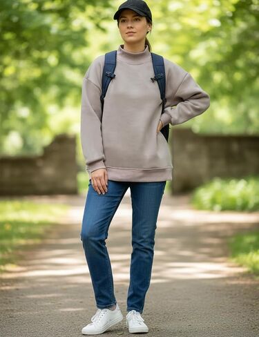 Wyeysyt Women's Mock Neck Sweatshirt Oversized Fall Outfits Fleece Lined Turtleneck Pullover Long Sleeve Casual Top Loose Fit in Saudi Arabia