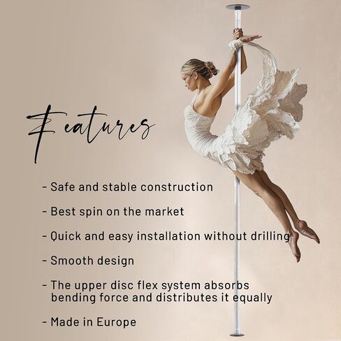 LUPIT POLE Classic G2 Standard Lock - Portable Dance Pole for Home - Spinning and Static Mode - Professional Pole Dancing Pole for Apartment, Club, Party, Pub - Easy Installation - No Drilling in Kuwait