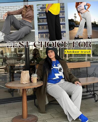 Neer 3 Pcs Womens Plus Size Sweatpants Wide Leg Drawstring Lounge Pants Side Slit Elastic Waist Workout Trousers with Pockets in Saudi Arabia