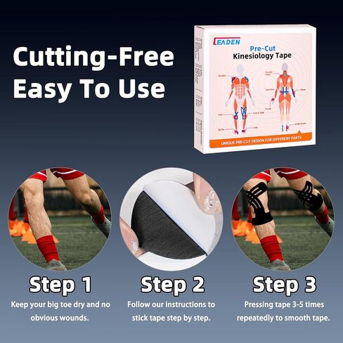 Precut Kinesiology Tape for Knees, Upgraded, 10 Pcs, Black in Kuwait
