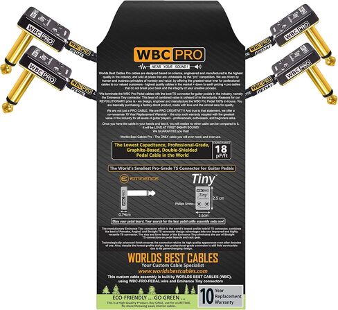 وحدتان - 4 بوصة - WBC-PRO-Pedal - 22 AWG - غطاء منخفض (18pF/قدم) - درجة احترافية - قائم على الجرافيت - دواسة مزدوجة الحماية، تأثيرات، رقعة، كابل أداة مع موصلات TS بزاوية صغيرة مطلية بالذهب in Saudi Arabia