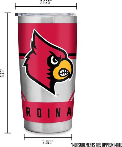 كوب من الفولاذ المقاوم للصدأ مع غطاء سعة 20 أونصة من Rico Industries NCAA Louisville Cardinals - رائع للقهوة أو الشاي أو الماء أو الكوكتيلات in Saudi Arabia