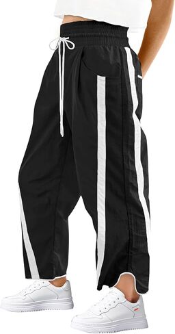 Womens Wide Leg Pants Baggy Drawstring Elastic Waist Stripe Pants in Saudi Arabia