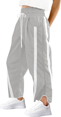 Womens Wide Leg Pants Baggy Drawstring Elastic Waist Stripe Casual Track Pants in Saudi Arabia