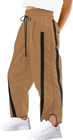 Womens Wide Leg Pants Baggy Drawstring Elastic Waist Stripe Pants in Saudi Arabia