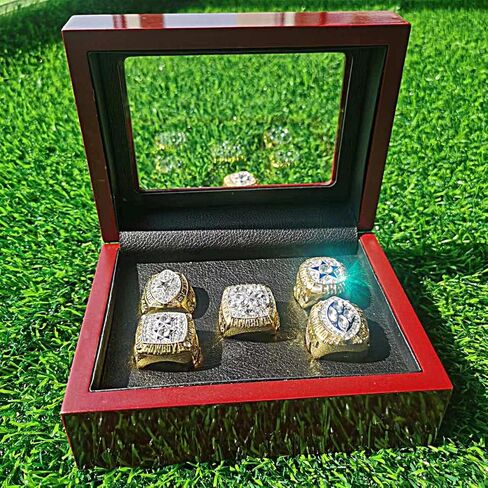 Football Championship Ring Set 5PCS with wooden boxes Commemorative Sports Fans Collectors - Celebrate Your Team's Victory, Own a Piece of History - Own a Piece of History! in Saudi Arabia