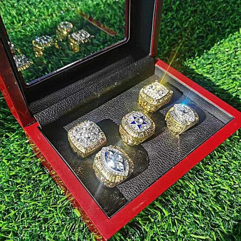 Football Championship Ring Set 5PCS with wooden boxes Commemorative Sports Fans Collectors - Celebrate Your Team's Victory, Own a Piece of History - Own a Piece of History! in Saudi Arabia