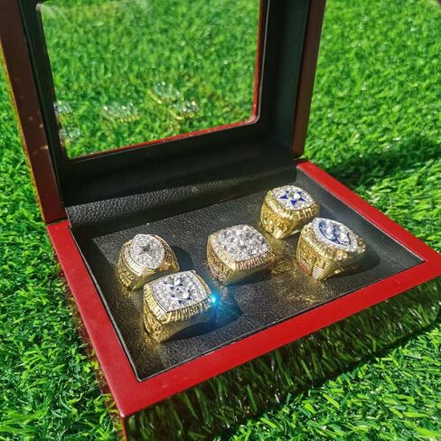 Football Championship Ring Set 5PCS with wooden boxes Commemorative Sports Fans Collectors - Celebrate Your Team's Victory, Own a Piece of History - Own a Piece of History! in Saudi Arabia