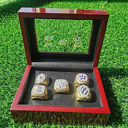 Football Championship Ring Set 5PCS with wooden boxes Commemorative Sports Fans Collectors - Celebrate Your Team's Victory, Own a Piece of History - Own a Piece of History! in Saudi Arabia
