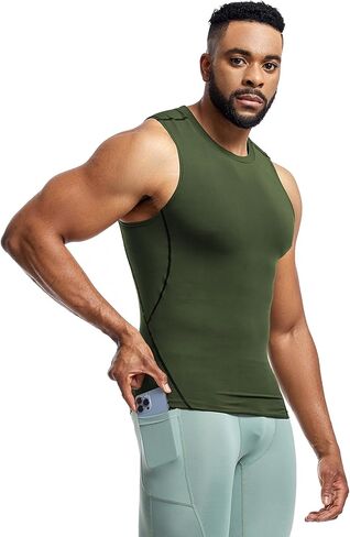 Men's Athletic Compression Shirts Sleeveless Workout Tank Top Quick Dry Gym Bodybuilding Tee in Saudi Arabia
