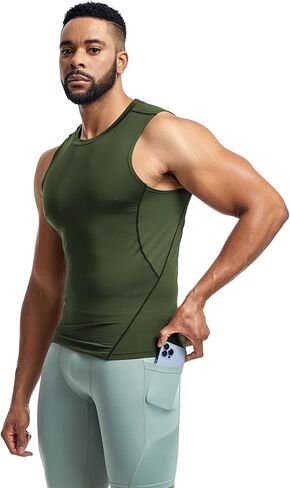Men's Athletic Compression Shirts Sleeveless Workout Tank Top Quick Dry Gym Bodybuilding Tee in Saudi Arabia