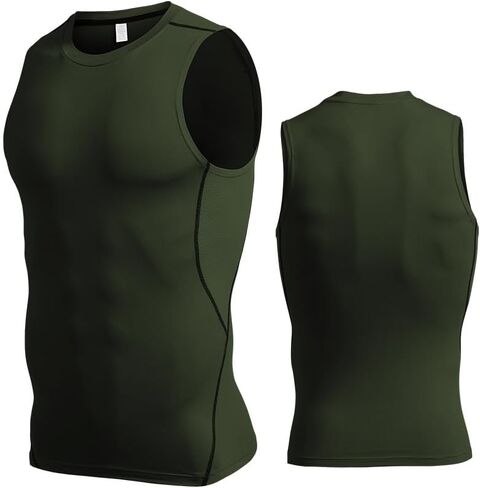 Men's Athletic Compression Shirts Sleeveless Workout Tank Top Quick Dry Gym Bodybuilding Tee in Saudi Arabia