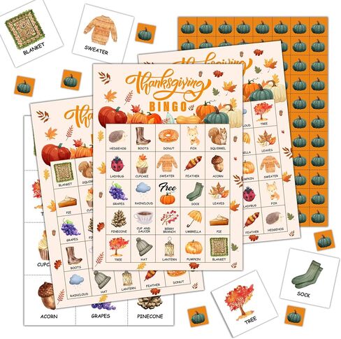 Thanksgiving Bingo Games for Adults, Pumpkin Themed Fall Harvest Bingo Card Game, Thanksgiving Gifts for Family Friends, Holiday Party Activities Supplies, 01 in Saudi Arabia