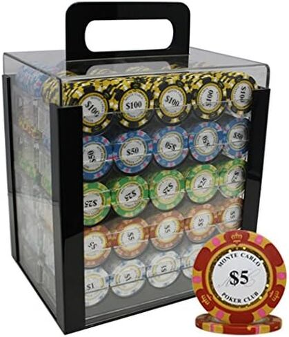 1000pcs 14g Monte Carlo Poker Club Poker Chips Set with Custom Build (1000 Chips Acrylic Case) in Saudi Arabia
