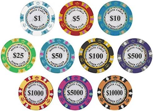 1000pcs 14g Monte Carlo Poker Club Poker Chips Set with Custom Build (1000 Chips Acrylic Case) in Saudi Arabia
