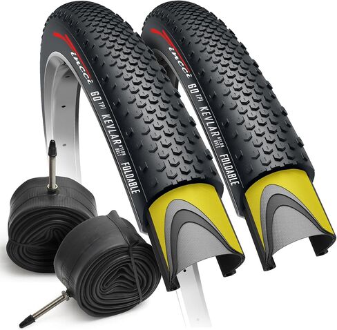 Fincci Gravel 700x38c Tyres - Pair Kevlar 700c Bike Tire, 60 TPI with 1mm Nylon Puncture Proof and 2X Inner Tube 40-622 - Set 28 inch for Electric, Hybrid, MTB, Road and Touring Bicycles in Saudi Arabia
