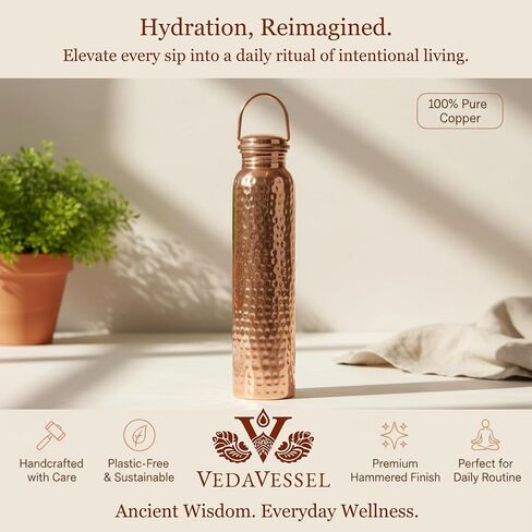 100% Pure Copper Water Bottle 64 oz with Handle, Lid, Carrying Bag & Straw - Hammered Ayurvedic Copper Water Jug 2L in Saudi Arabia