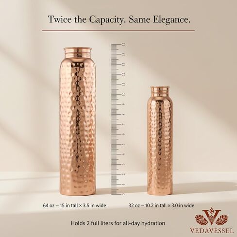 100% Pure Copper Water Bottle 64 oz with Handle, Lid, Carrying Bag & Straw - Hammered Ayurvedic Copper Water Jug 2L in Saudi Arabia
