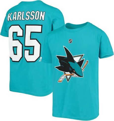 تي شيرت إريك كارلسون سان خوسيه شاركس #65 NHL للأطفال الصغار للأولاد 4-20 اسم ورقم لاعب أكوا من الجيرسيه in Saudi Arabia
