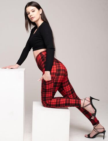 Plaid Leggings with Pockets for Women | Gym & Workout Leggings for Women(Regular) in Saudi Arabia