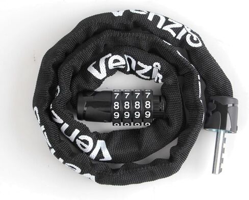 قفل سلسلة دراجة مكون من 4 أرقام من Venzio، بدون مفتاح 4 مم × 900 مم (3FT) قفل أمان مضاد للسرقة للدراجات، الدراجة الإلكترونية، السكوتر، السياج، البوابة، الباب، مع قلب من سبائك الزنك وغطاء من القماش in Kuwait