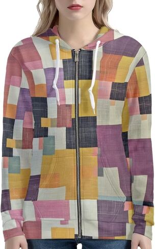 Agoviwo Cute Print Zip up Hoodie Women Long Sleeve Hoodie Loose Hooded Neck Sweatshirt for Home in Saudi Arabia