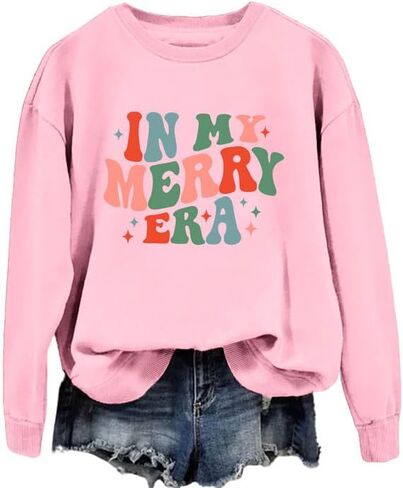 Women's Christmas Sweatshirt In My Merry Era Letter Print Long Sleeve Crew Neck Graphic Pullover Top Holiday Shirt in Kuwait