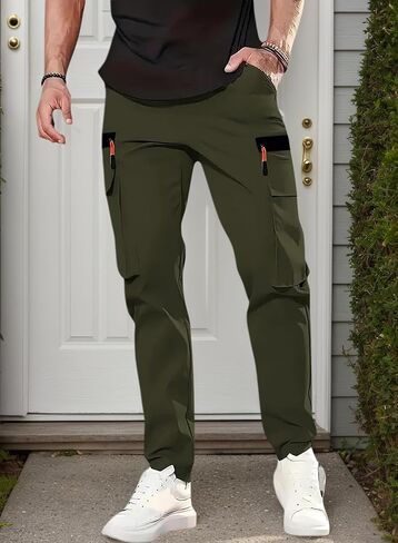 Men's Hiking Outdoor Cargo Pants Lightweight Elastic Waist with Pockets in Saudi Arabia