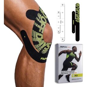 شريط علم الحركة للركبة من موشن بريكت، 10 قطع من شريط الركبة الصناعي اللاصق للغاية، لتخفيف الألم ودعم الركبة، شريط رياضي مرن خالٍ من اللاتكس، أسود داكن in Kuwait