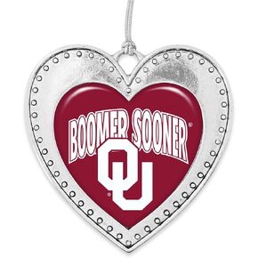 Oklahoma Sooners Boomer Sooner Christmas Heart Shape Silver Metal Ornament Gift Tree Decoration OU in Kuwait