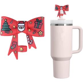 غطاء من قش عيد الميلاد لكأس ستانلي 10 مم 0.4 بوصة على شكل قوس من السيليكون لكوب ستانلي 30 أونصة و40 أونصة (أحمر) in Kuwait