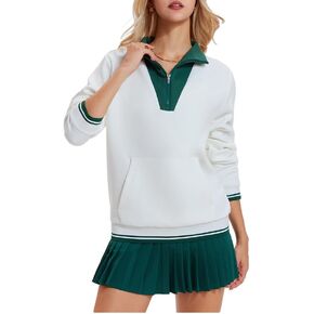 Women's Casual Colorblocked Pullover Vintage-Inspired Patchwork Collar Long-Sleeve Sport Sweatshirt in Saudi Arabia