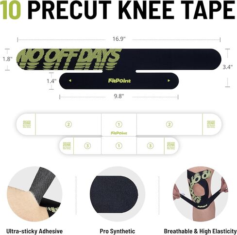 شريط علم الحركة للركبة من موشن بريكت، 10 قطع من شريط الركبة الصناعي اللاصق للغاية، لتخفيف الألم ودعم الركبة، شريط رياضي مرن خالٍ من اللاتكس، أسود داكن in Kuwait