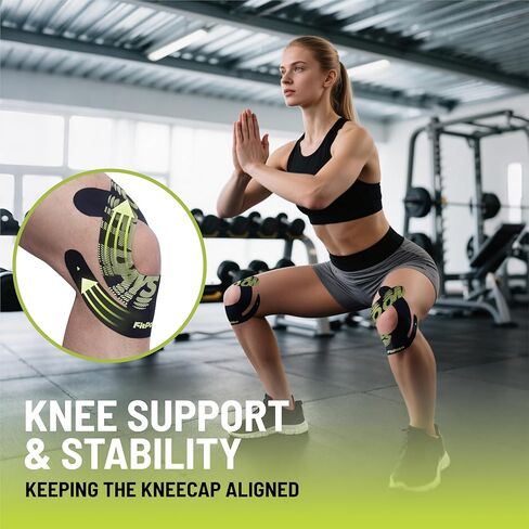 شريط علم الحركة للركبة من موشن بريكت، 10 قطع من شريط الركبة الصناعي اللاصق للغاية، لتخفيف الألم ودعم الركبة، شريط رياضي مرن خالٍ من اللاتكس، أسود داكن in Kuwait