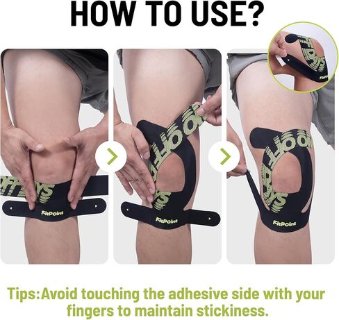 شريط علم الحركة للركبة من موشن بريكت، 10 قطع من شريط الركبة الصناعي اللاصق للغاية، لتخفيف الألم ودعم الركبة، شريط رياضي مرن خالٍ من اللاتكس، أسود داكن in Kuwait