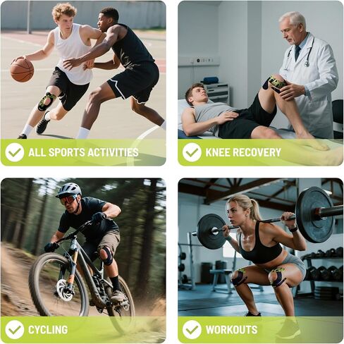 شريط علم الحركة للركبة من موشن بريكت، 10 قطع من شريط الركبة الصناعي اللاصق للغاية، لتخفيف الألم ودعم الركبة، شريط رياضي مرن خالٍ من اللاتكس، أسود داكن in Kuwait