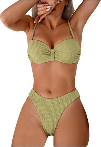 SweatyRocks Women's 2 Piece Swimsuits Ruched Textured Bikini Set Cheeky Swimwear in Saudi Arabia