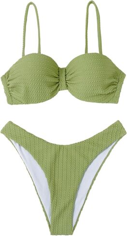 SweatyRocks Women's 2 Piece Swimsuits Ruched Textured Bikini Set Cheeky Swimwear in Saudi Arabia