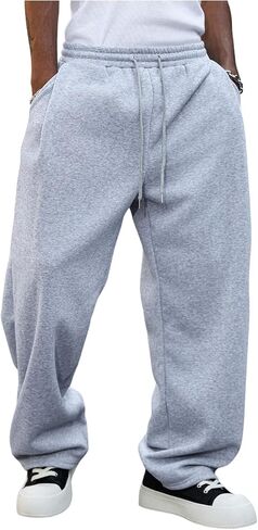 SHENHE Men's Baggy Sweatpants Y2k Wide Leg Open Bottom Drawstring Workout Lounge Sweat Pants in Saudi Arabia