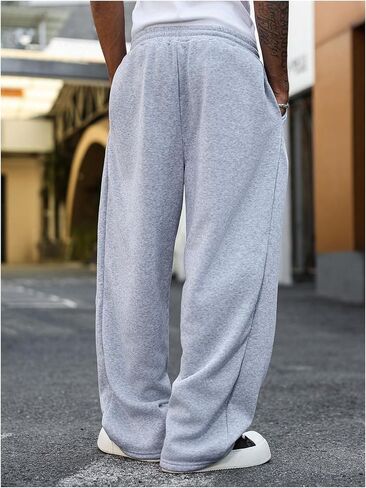 SHENHE Men's Baggy Sweatpants Y2k Wide Leg Open Bottom Drawstring Workout Lounge Sweat Pants in Saudi Arabia