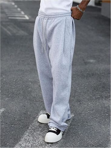 SHENHE Men's Baggy Sweatpants Y2k Wide Leg Open Bottom Drawstring Workout Lounge Sweat Pants in Saudi Arabia