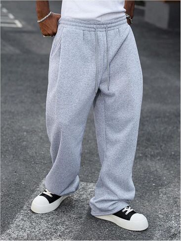 SHENHE Men's Baggy Sweatpants Y2k Wide Leg Open Bottom Drawstring Workout Lounge Sweat Pants in Saudi Arabia