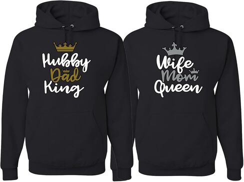 مجموعة سترة بقلنسوة للأزواج المتطابقين من Hubby Dad King Wife Mom Queen His and Hers in Saudi Arabia