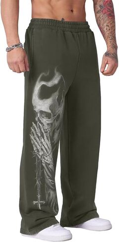 بنطال رياضي برسوم جرافيك للرجال على طراز Gothic Punk Streetwear Joggers Gym Workout Lounge Pants مع جيوب in Kuwait