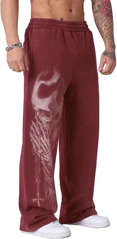 بنطال رياضي برسوم جرافيك للرجال على طراز Gothic Punk Streetwear Joggers Gym Workout Lounge Pants مع جيوب in Kuwait