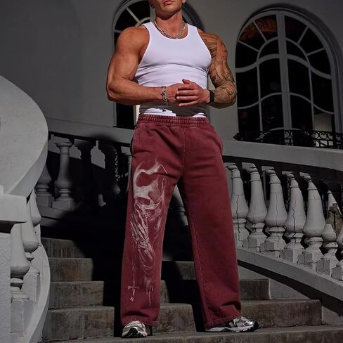 بنطال رياضي برسوم جرافيك للرجال على طراز Gothic Punk Streetwear Joggers Gym Workout Lounge Pants مع جيوب in Kuwait